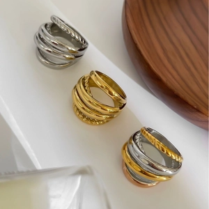 Multi-layer 18K gold plated hollow rings in gold, silver and mixed tones