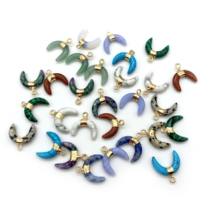 Natural stone crescent pendants with gold plated edges in various colors and textures