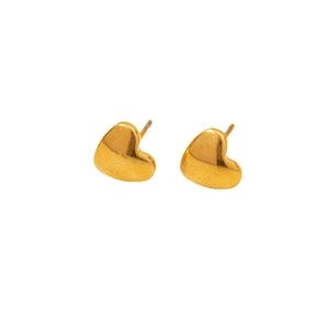 Polished gold heart stud earrings in 304 stainless steel on a clean white background