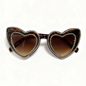 Fashion heart shaped sunglasses with leopard print frame and sparkling rhinestones for party