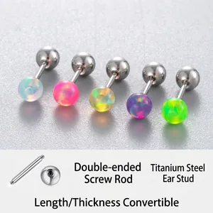 Titanium Steel Helix Piercing Stud With Synthetic Jelly Opal Ball Double Headed Screw Back Tragus Earring For Women