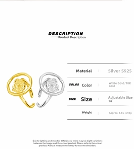 Detailed specifications of S925 sterling silver irregular textured rings in gold and silver