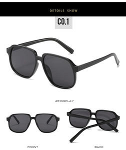 Detailed multi-angle view of square black fashion sunglasses with UV protective lenses