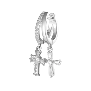 Minimalist silver cross pendant earrings with clear zircon stones for men and women