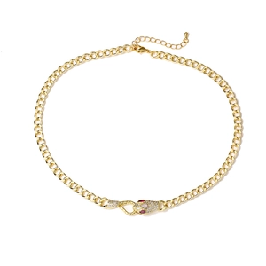 18K gold plated Cuban chain necklace with zircon snake head and red stone eyes
