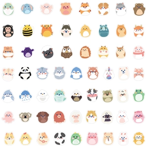 Macro display of cute animal stickers featuring colorful cartoon bears, cats and bees