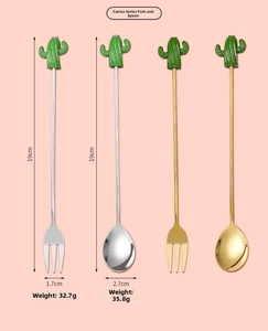 Detailed dimensions of 19cm stainless steel cactus dessert spoon and fork set