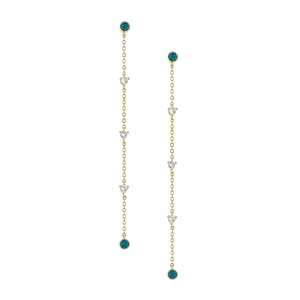 Elegant S925 silver long tassel drop earrings with blue opal and sparkling zircons