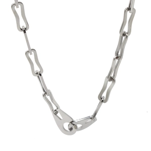 Minimalist silver stainless steel collar necklace featuring polished industrial link chain
