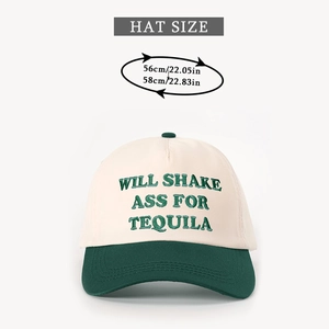 Detail showing embroidered WILL SHAKE lettering on a two-tone cotton baseball cap