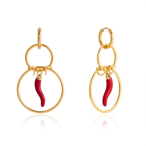 Gold multi-tier hoop earrings with a vibrant red chili pepper pendant for women