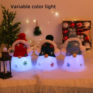 Christmas Gnome Doll LED Glowing Music Knitted Hat Snowflake Faux Fur Beard Holiday Home Ornament Desktop Decoration