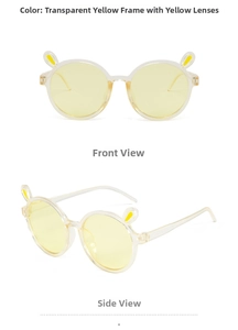 Détail de lunettes de soleil rondes pour enfants avec oreilles de lapin en jaune