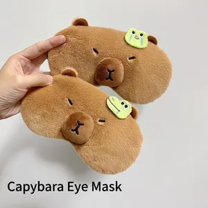 Capybara Plush Eye Mask Cute Cartoon Animal Soft Sleeping Blindfold Adjustable For Travel Home Relief Eye Fatigue