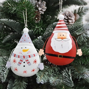 Décorations de sapin de Noël avec cloches en étain Père Noël et Bonhomme de neige
