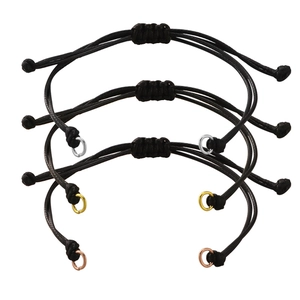 Close-up of 0.8mm handmade black braided wax ropes with adjustable metallic rings