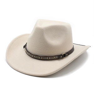Classic cream felt cowboy hat with ethnic woven band and metal stud details
