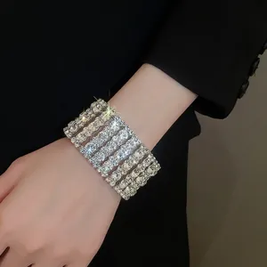 Sparkling silver rhinestone multi-layer geometric stretch bracelet for luxury wedding styling