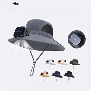 Nylon Solar Fan Bucket Hat Wide Brim Waterproof Quick Dry Breathable Mesh Outdoor Hiking Fishing Casual