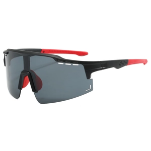 Sport cycling sunglasses in black and red frame with dark grey UV protective lenses