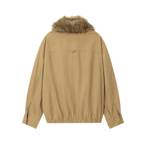 Giacca bomber kaki con collo in ecopelliccia marrone e tela di cotone resistente sul retro
