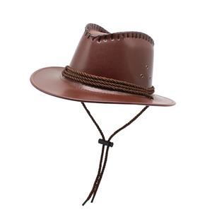 Chapeau de cowboy en similicuir marron avec corde tressée et bords cousus main