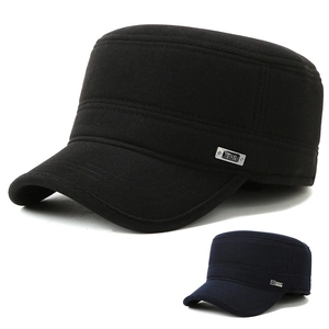 Men's Winter Cadet Cap Thickened Warm Military Hat With Foldable Ear Flaps Adjustable Woolen Flat Top Outdoor Casual