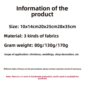 Detailed size chart for velvet Christmas bows in 10x14cm, 20x25cm, and 28x35cm dimensions