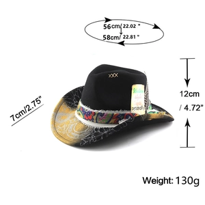 Detail showing the size measurements of the gradient cowboy hat with gold embroidery