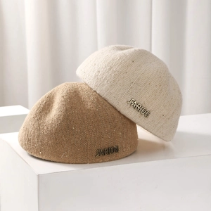 Béret En Tricot Élégant Pour Femmes Automne Hiver Chaud Paillettes Étincelantes Simple Rétro Artiste Peintre Mode Artiste Cap