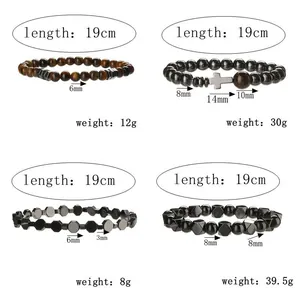 Tableau des tailles pour bracelets en pierre naturelle de 6mm à 10mm et longueur de 19cm