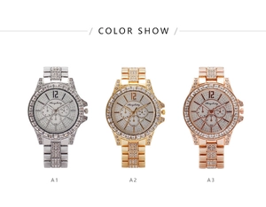 Detailed color selection showing iced-out luxury watches in silver, gold, and rose gold
