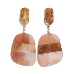 Bohemian acetate geometric oval earrings with caramel amber texture and silver studs