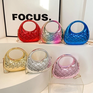Metallic Mirror Acrylic Evening Bag Quilted Clutch With Hollow Round Handle And Chain Strap For Women Party Banquet