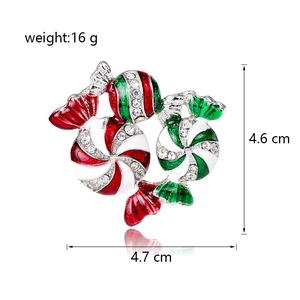 Vintage Christmas candy cane brooch with red green enamel and rhinestones for holidays