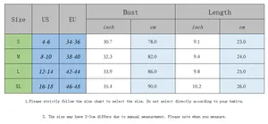 Tableau des tailles détaillé pour corset en jean avec mesures US et EU et dimensions de buste