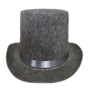 Classic grey felt top hat with matching satin ribbon band for retro gentleman style