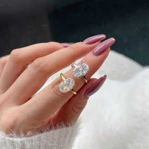 Elegant S925 sterling silver oval cut solitaire ring with sparkling ice flower zircon