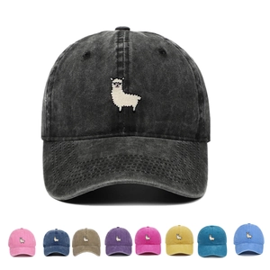 Alpaca Embroidery Baseball Cap Washed Cotton Retro Vintage Style Adjustable Sun Hat For Men Women Outdoor Casual Headwear