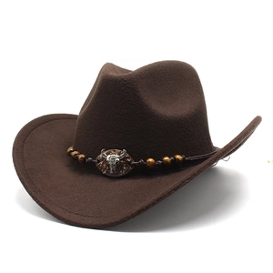 Cappello Da Cowboy Occidentale Retro Feltro Di Lana Con Teschio Di Toro Perle Di Legno Tesa Larga Stile Jazz Boho Uomo Donna