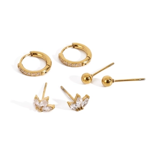 Boucles d'Oreilles en Acier Inoxydable Or Zirconium Créoles Puces pour Femmes Hypoallergénique Imperméable Bijoux