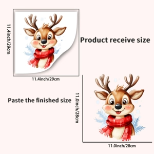 Christmas reindeer wall sticker showing the product receive size and finished paste size