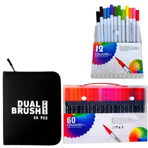 Feutres aquarelle lavables à double pointe avec pinceau souple et sac de rangement