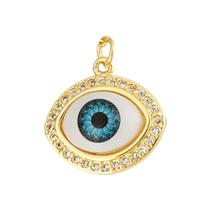 Classic 18K gold plated evil eye pendant with sparkling zircon accents and blue center