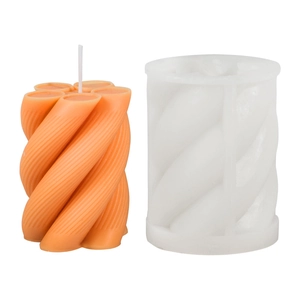 Spiral pillar silicone mold for DIY scented candles with matching orange textured wax sample