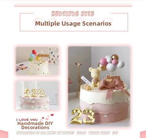 Macro detail of golden 3D diamond numeric candles 1, 23 and 520 for birthday cake toppers