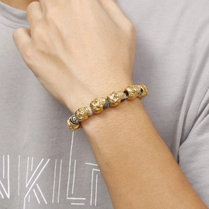 Punk skull beaded bracelet with gold skull heads and marble texture beads for men