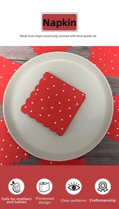 Thickened red polka dot napkins with scalloped edges made of food-grade wood pulp