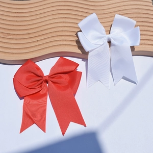 6 inch ribbed grosgrain ribbon hair bows with long tails in white and red colors
