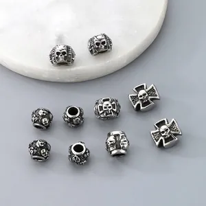 Perline Di Teschi Ciondoli A Croce Acciaio Inossidabile Retro Gothic Punk Hip Hop Perline Distanziatrici Per Gioielli Bracciale Accessorio